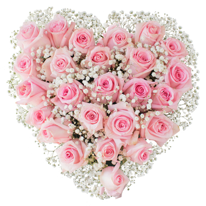 A meticulously arranged heart composed of dozens of soft pastel pink roses sits against a luminous white background, the petals forming a velvety, almost tactile plane that invites the fingertips to trace its curves. The roses vary subtly in tone - light blush at the edges graduating to a more pronounced rose hue in places - and alternate between tight buds and gently opened blooms, so the eye moves across a rhythm of spirals and layered cups. Nestled among them, tiny white gypsophila (baby's breath) gathers in delicate clusters, their minute blossoms lending an ethereal, cloud-like quality that both brightens and defines the heart's outline. The lighting is even and bright, emphasizing the blossoms' freshness and the silky texture of each petal while casting soft, minimal shadows that enhance the three-dimensional depth. As a floral designer in Canning Town, serving areas from Silvertown to the Royal Docks, I often create this style of composition for romantic gestures, wedding centrepieces, and tender remembrances; here it reads as a classic symbol of devotion and gentle sorrow alike. Florist Canning Town prepares and handles such arrangements with patient, careful technique - stems wired and packed so the form remains immaculate in transit - making it suitable for same-day delivery across the local area when time matters. The overall impression is serene and eloquent: a floral statement that communicates love, gratitude, and quiet celebration without words.