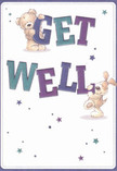 Radiating the warmth and optimism of a bright day in Canning Town, this illustrated get well card comes alive with two whimsical friends-a cuddly bear and a joyful puppy-who leap from a soft cream background to cradle and balance the bold, colourful letters that spell out 'Get Well.' The text's hues of indigo and teal provide a gentle vibrancy, echoing the inviting palette of local blooms found at florist stalls near Barking Road. Sprinkled across the card, playful stars in pastel blues and rich purples evoke a sense of wonder and hope, much like the spirit lifting you at Royal Victoria Dock on a sunny afternoon. The characters' illustrated fur exudes tactile comfort, their rounded forms and expressive faces imparting a gentle reassurance as genuine as a freshly picked bouquet. This card delivers not just a cheerful message but an emotional salve, the perfect companion for a caring floral arrangement sent to support someone's recovery in Canning Town. The design marries innocence and sincerity, every detail fostering a mood of support, joy, and quiet celebration of resilience within the local community.