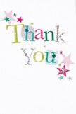 There's a gentle, uplifting quality to this thank you card, almost as if its joyful details were shaped by the caring hands of a Canning Town florist. The 'Thank You' message leaps from the pristine white background in a lively parade-each letter a tapestry of shimmering silver, fresh yellow, bright blue, and vibrant green, some dotted or stitched for that handcrafted touch often seen in local makers' stalls. Star motifs in glimmering pink, teal, and silver orbit the words, infusing the design with an air of festivity much like a neighbourhood get-together in custom House. The arrangement is airy yet spirited; nothing feels crowded, every element thoughtfully placed for cheer and clarity. Holding this card brings to mind the heartfelt exchanges between neighbours or friends-gratitude rendered tactile, a moment of shared appreciation made brighter by a card that seems to sparkle with sincerity. Paired with a bouquet from Florist Canning Town, it becomes more than a message; it's a little celebration of kindness sent right to your door.